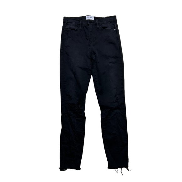 Frame Denim Jeans Le High Skinny Crop Womens Size 26 Distressed Black Wash - Picture 1 of 11